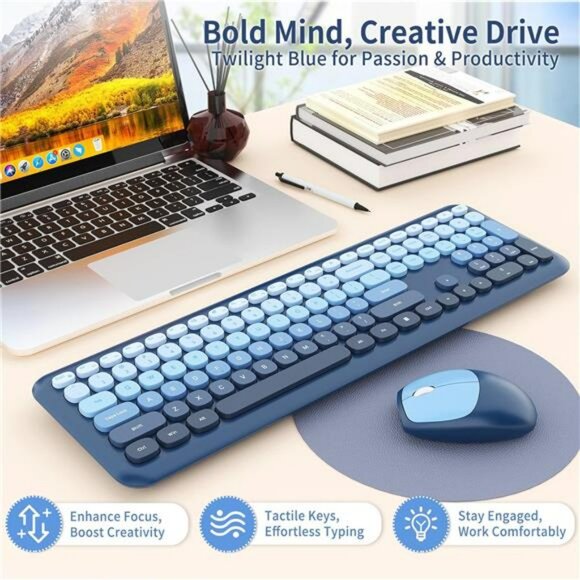 Wireless retro typewriter keyboard and mouse combo full size ergonomic pc office - Picture 2 of 8